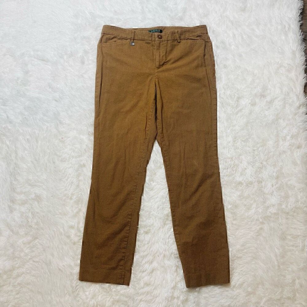 Ralph Lauren Vintage Houndstooth Dress Pants Brown Womens Sz 10 Cotton Stretch